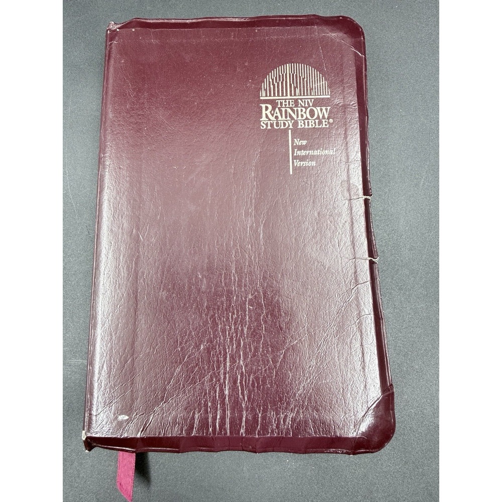NIV Rainbow Study Bible Color Coded Bold Line 1992 Burgundy RSI Faux Leather